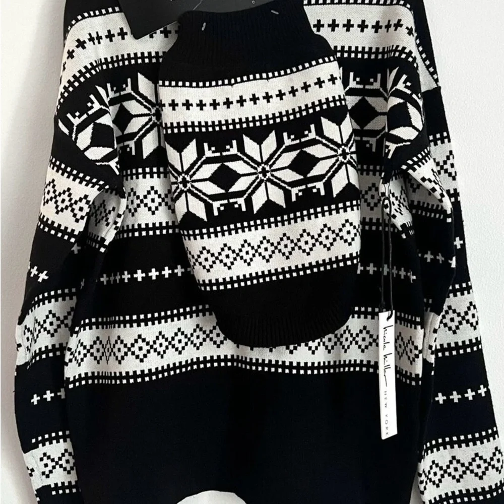 Nicole Miller Sweater Set Black Snowflake Matching Small Dog Sweater NEW large